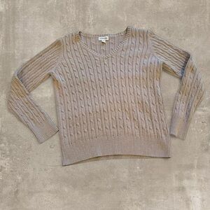 V-Neck Cable Knit Sweater - Taupe